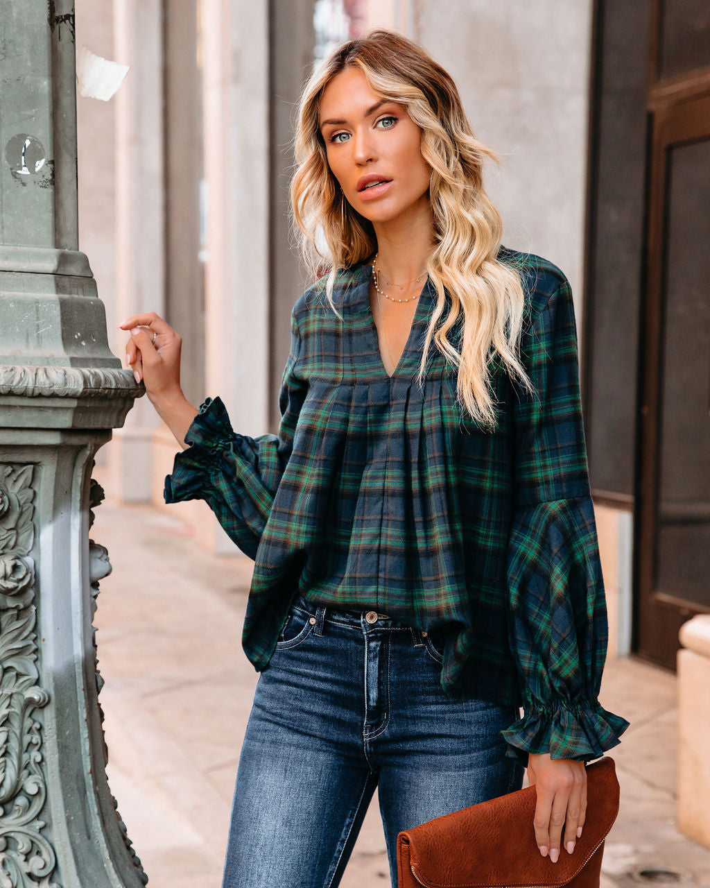 Julien Cotton Plaid Babydoll Top - Green - FINAL SALE Ins Street