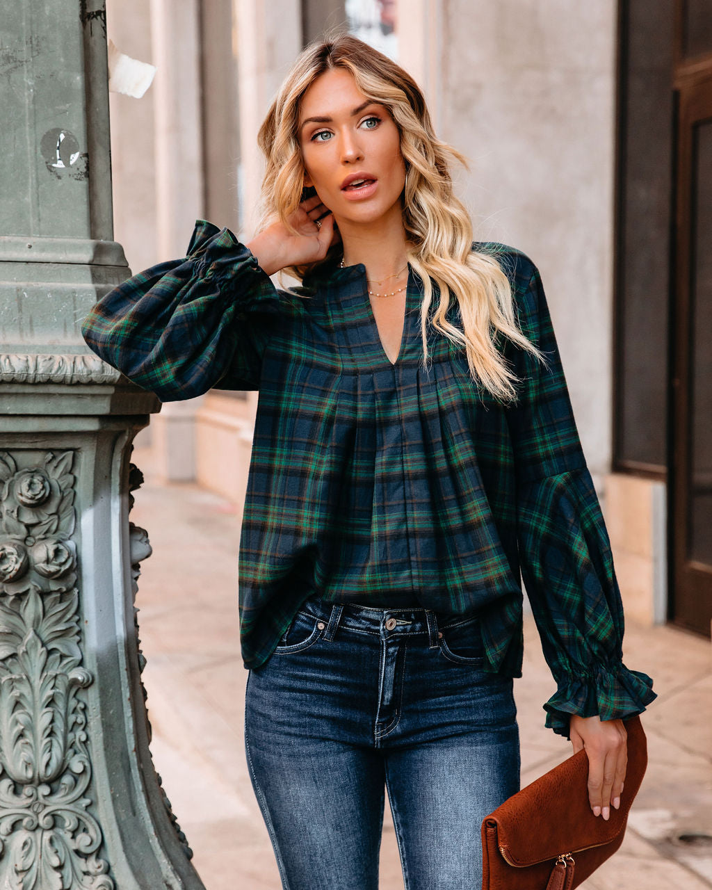 Julien Cotton Plaid Babydoll Top - Green - FINAL SALE Ins Street