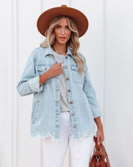 Kaige Pocketed Distressed Denim Shacket - Light Wash Ins Street