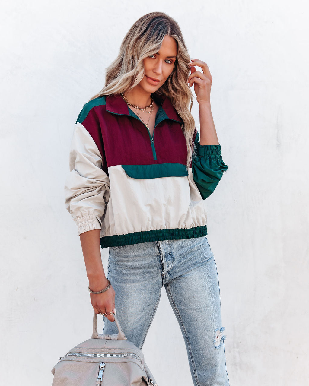 Kait Colorblock Half Zip Pullover - Burgundy - FINAL SALE Ins Street