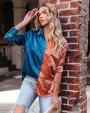 Kamia Satin Colorblock Button Down Blouse - Teal Copper - FINAL SALE Ins Street