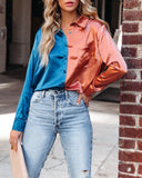 Kamia Satin Colorblock Button Down Blouse - Teal Copper - FINAL SALE Ins Street
