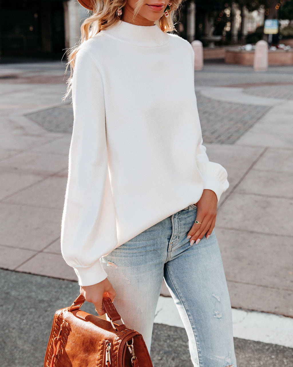 Kaplan Mock Neck Knit Sweater - Ivory Ins Street