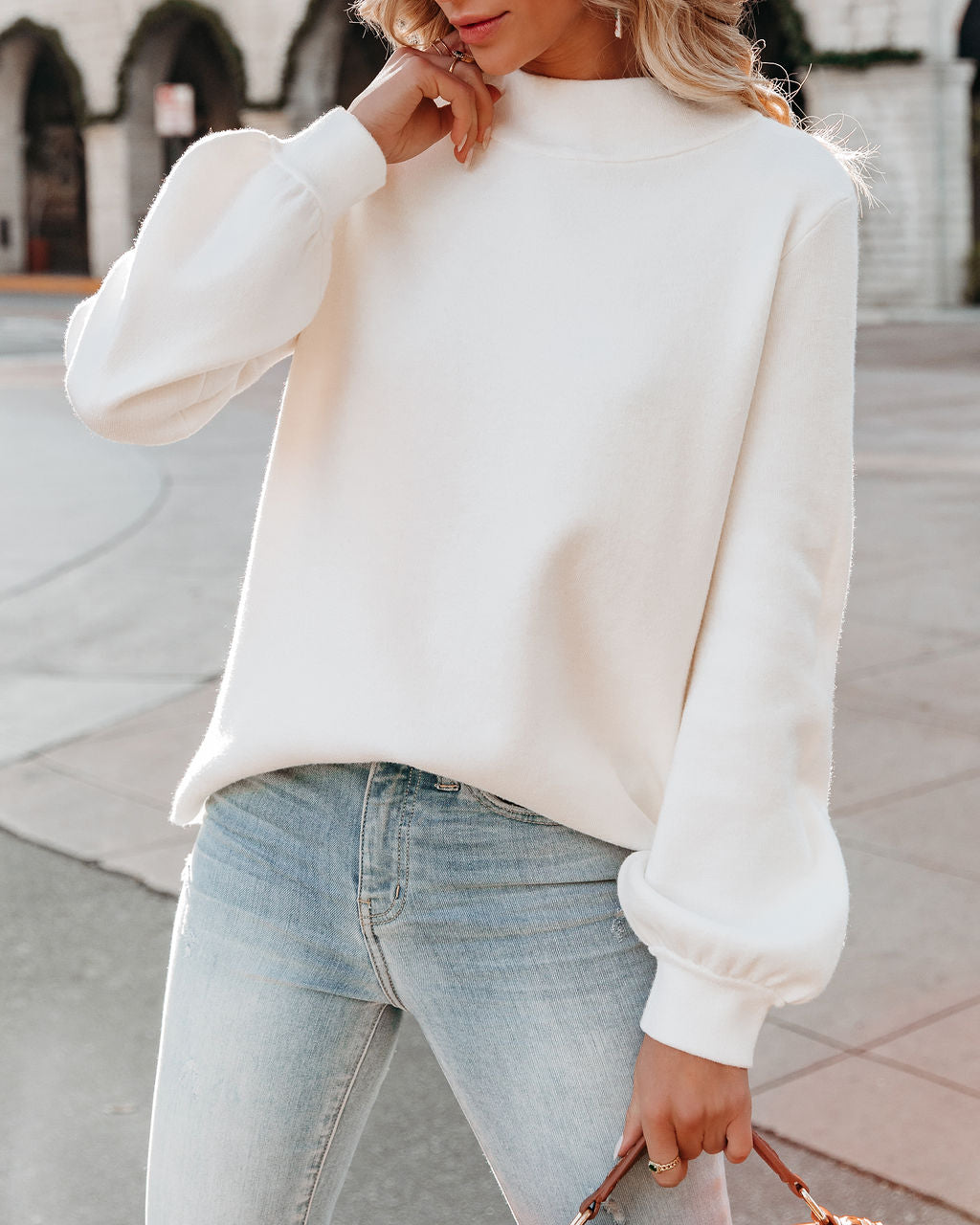 Kaplan Mock Neck Knit Sweater - Ivory Ins Street