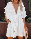 Karinne Pocketed Button Down Ruffle Dress - Marshmallow Ins Street