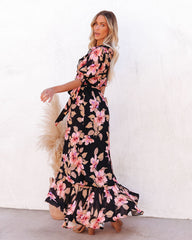 Kassidy Floral Wrap Maxi Dress - Black Multi Ins Street