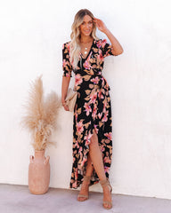 Kassidy Floral Wrap Maxi Dress - Black Multi Ins Street