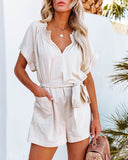 Kathryn Cotton Pocketed Tie Romper - Natural Ins Street
