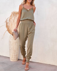 Kaylie Tencel Pocketed Lace Cami Jumpsuit - Olive Ins Street