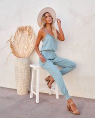 Kaylie Tencel Pocketed Lace Cami Jumpsuit - Seafoam Ins Street