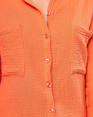 Keane Cotton Frayed Button Down Top - Orange Ins Street