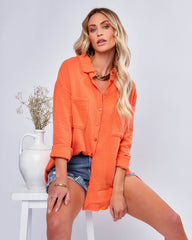 Keane Cotton Frayed Button Down Top - Orange Ins Street