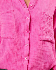 Keane Cotton Frayed Button Down Top - Pink Ins Street