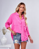 Keane Cotton Frayed Button Down Top - Pink Ins Street