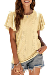 T-Shirt Cutout Tunic Ruffle Sleeve Casual Top 2023-03-14 InsStreet