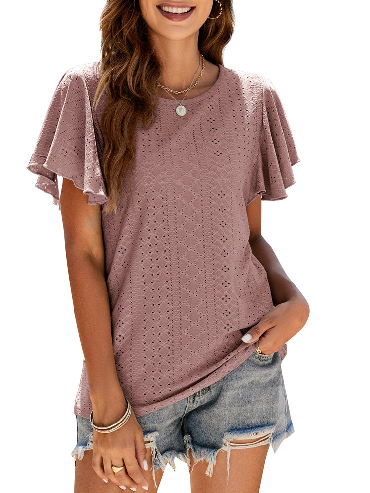 T-Shirt Cutout Tunic Ruffle Sleeve Casual Top 2023-03-14 InsStreet