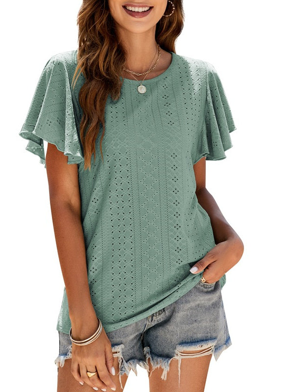 T-Shirt Cutout Tunic Ruffle Sleeve Casual Top 2023-03-14 InsStreet