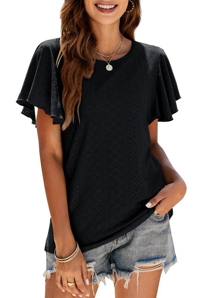 T-Shirt Cutout Tunic Ruffle Sleeve Casual Top 2023-03-14 InsStreet