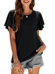 T-Shirt Cutout Tunic Ruffle Sleeve Casual Top 2023-03-14 InsStreet