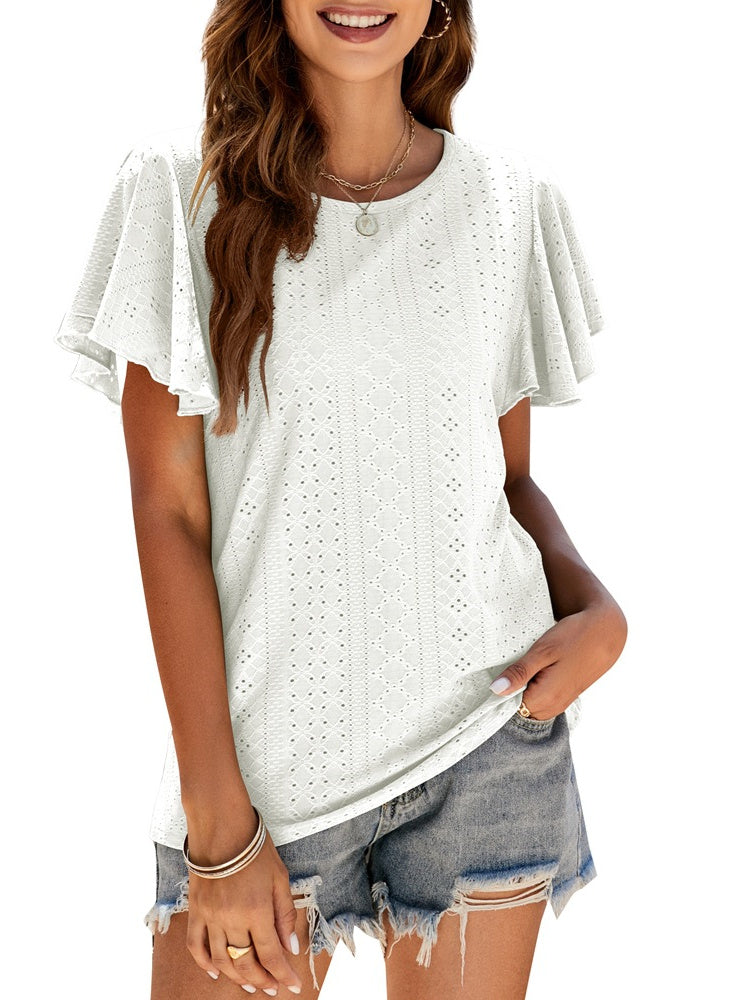 T-Shirt Cutout Tunic Ruffle Sleeve Casual Top 2023-03-14 InsStreet