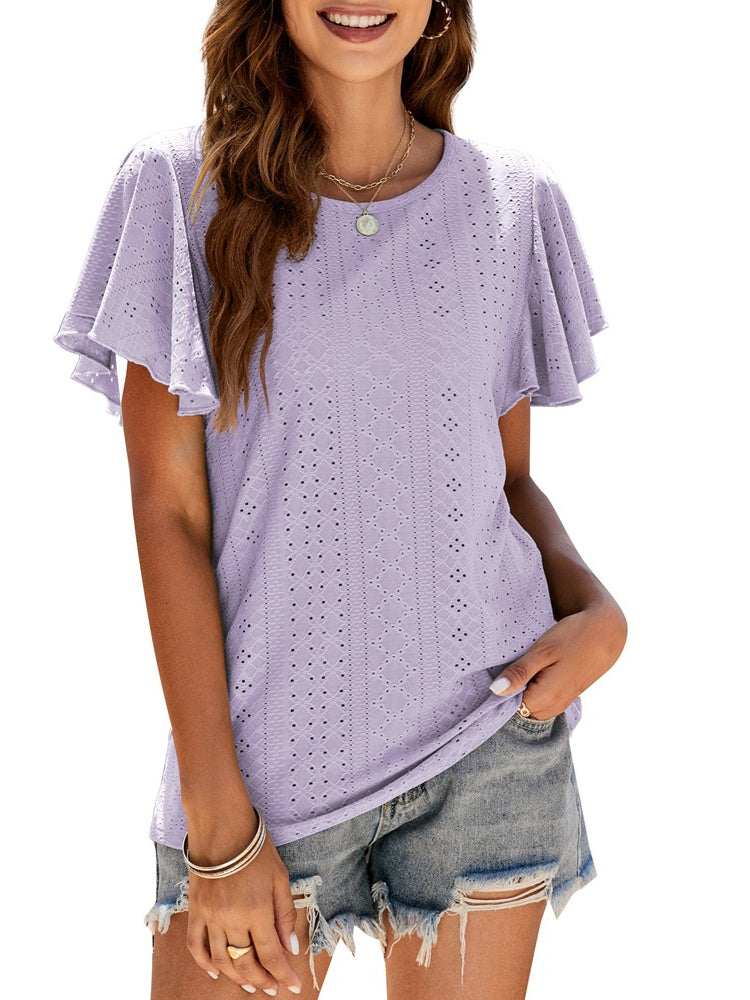 T-Shirt Cutout Tunic Ruffle Sleeve Casual Top 2023-03-14 InsStreet