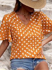 Temperament Commuter Short Pullover Short-sleeved Polka Dot V-neck Short-sleeved Women's T-shirt 2023-03-14 InsStreet