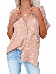 Star Print V-neck Buttoned Bat Short-sleeve Shirt 2023-03-14 InsStreet