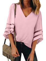Women's Three Quarter Sleeve Loose Chiffon Shirt Casual Top Ins street