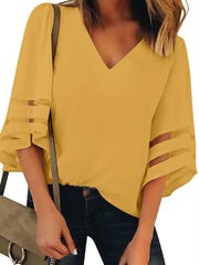 Women's Three Quarter Sleeve Loose Chiffon Shirt Casual Top Ins street