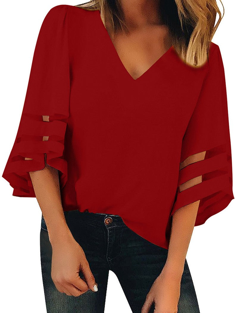 Women's Three Quarter Sleeve Loose Chiffon Shirt Casual Top Ins street