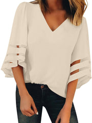 Women's Three Quarter Sleeve Loose Chiffon Shirt Casual Top Ins street
