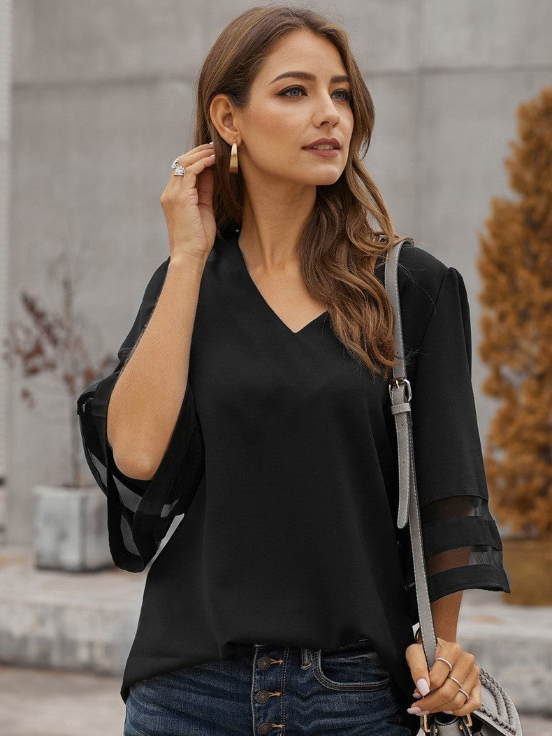 Women's Three Quarter Sleeve Loose Chiffon Shirt Casual Top Ins street