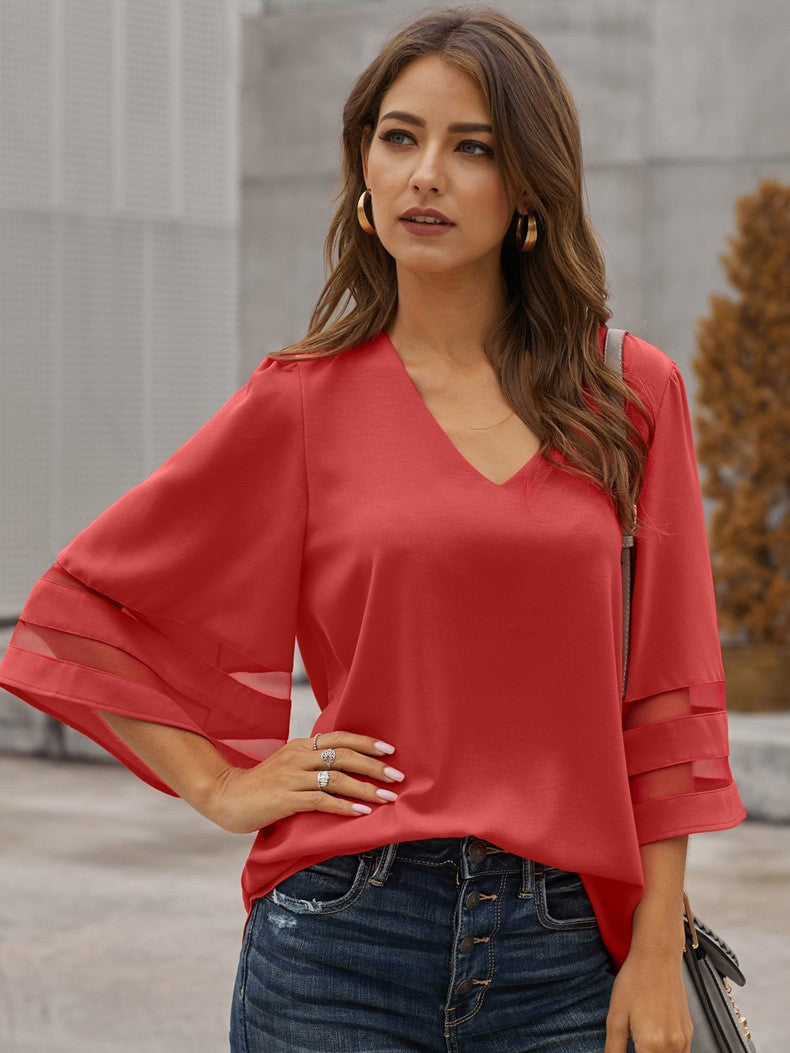 Women's Three Quarter Sleeve Loose Chiffon Shirt Casual Top Ins street