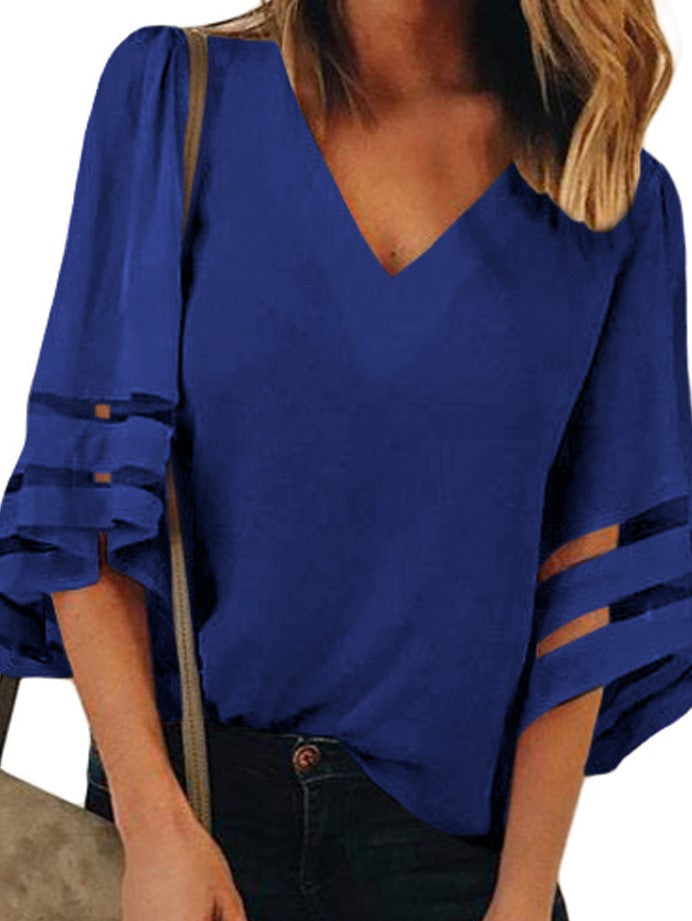 Women's Three Quarter Sleeve Loose Chiffon Shirt Casual Top Ins street