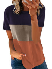 Stitching Contrast Color Round Neck Short Sleeve Casual Loose 2023-03-14 InsStreet