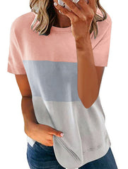 Stitching Contrast Color Round Neck Short Sleeve Casual Loose 2023-03-14 InsStreet