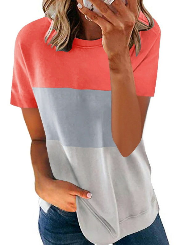 Stitching Contrast Color Round Neck Short Sleeve Casual Loose 2023-03-14 InsStreet