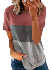 Stitching Contrast Color Round Neck Short Sleeve Casual Loose 2023-03-14 InsStreet