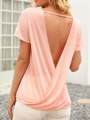 Simple Temperament  Backless Hollow Round Neck Short-sleeved T-shirt 2023-03-14 InsStreet