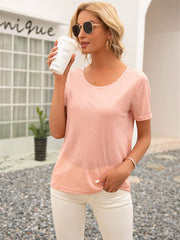 Simple Temperament  Backless Hollow Round Neck Short-sleeved T-shirt 2023-03-14 InsStreet