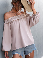 Solid Color One Shoulder Lantern Sleeve T-Shirt Top 2023-03-14 InsStreet