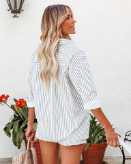 Kendall Cotton Striped Button Down Top - White Navy Ins Street