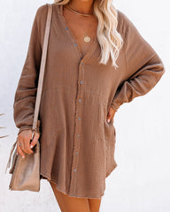 Kennedy Cotton Pocketed Button Down Tunic - Camel Ins Street