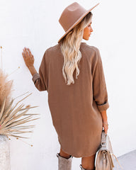 Kennedy Cotton Pocketed Button Down Tunic - Camel Ins Street