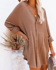 Kennedy Cotton Pocketed Button Down Tunic - Camel Ins Street