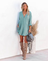 Kennedy Cotton Pocketed Button Down Tunic - Green Ins Street