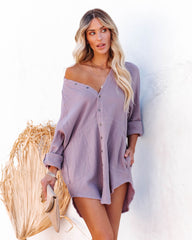 Kennedy Cotton Pocketed Button Down Tunic - Lavender Ins Street