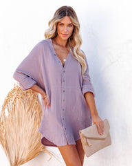 Kennedy Cotton Pocketed Button Down Tunic - Lavender Ins Street