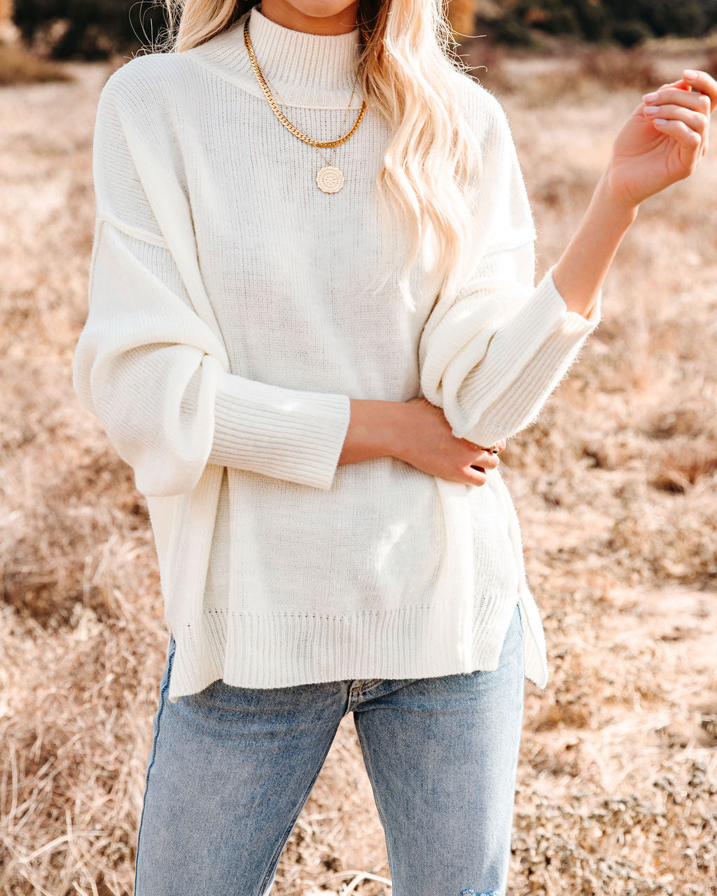 Kick The Dust Mock Neck Knit Sweater - Ivory Ins Street