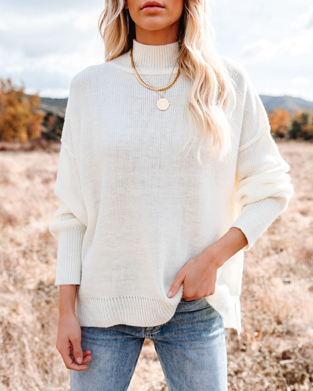 Kick The Dust Mock Neck Knit Sweater - Ivory Ins Street